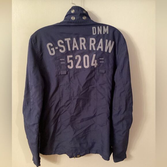 G STAR RAW SIZE  MEDIUM DARK BLUE MILITARY JACKET JOHNSON OVERSHIRT SPELLOUT - Picture 1 of 7